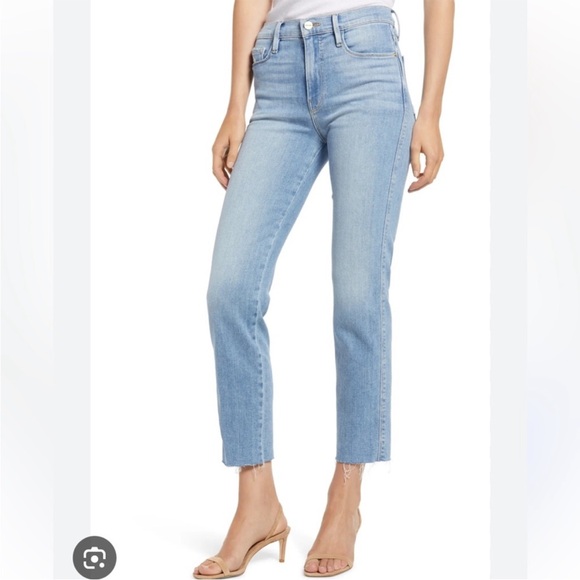 FRAME Le Sylvie High Waist Raw Hem Crop Jeans Overturn Wash Waist 27 - Picture 2 of 12